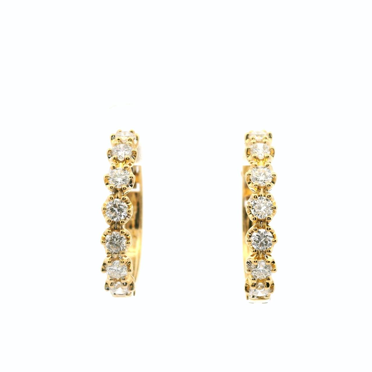 18ct Yellow Gold Claw Set Diamond Hoop Earrings