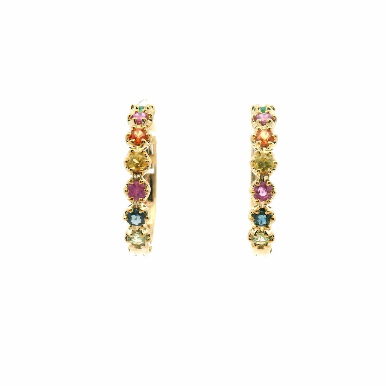 9ct Yellow Gold Claw Set Mixed Sapphire Hoop Earrings