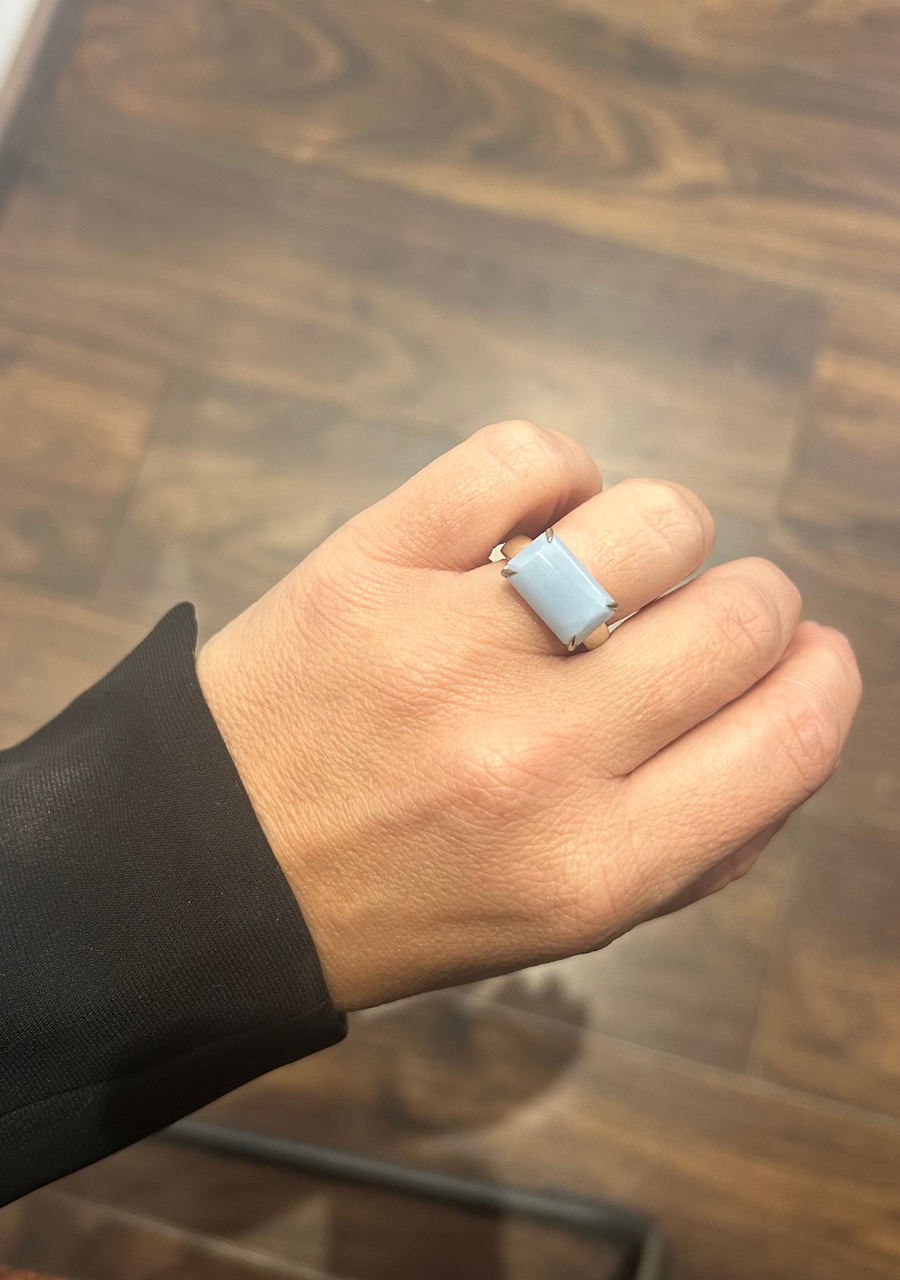 Sterling Silver East West Blue Opal Ring