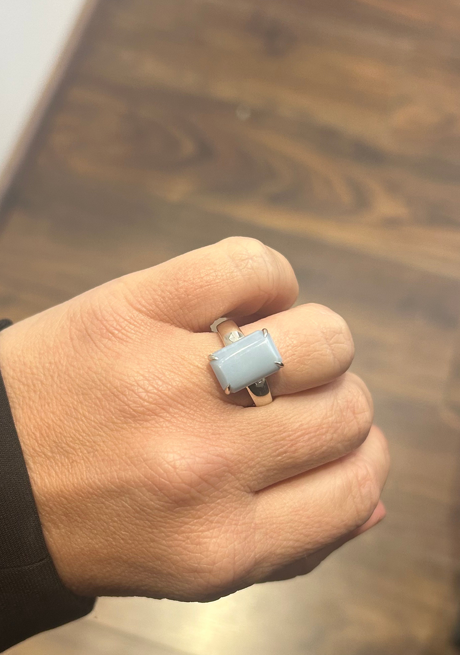 Sterling Silver Rectangular Blue Opal Ring