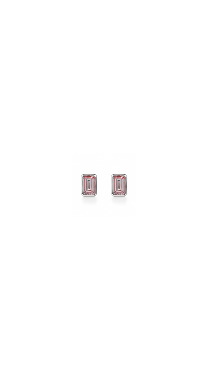 Sterling Silver Pink CZ Bezel Set Stud Earrings