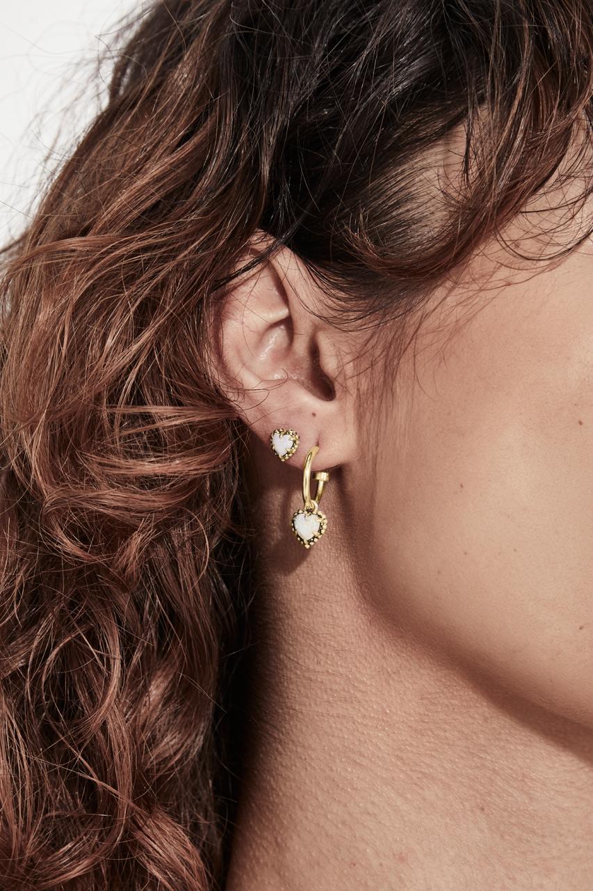 Stolen Girlfriends Club 18ct Gold Plated Opal Dahlia's Heart Anchor Sleeper Earrings