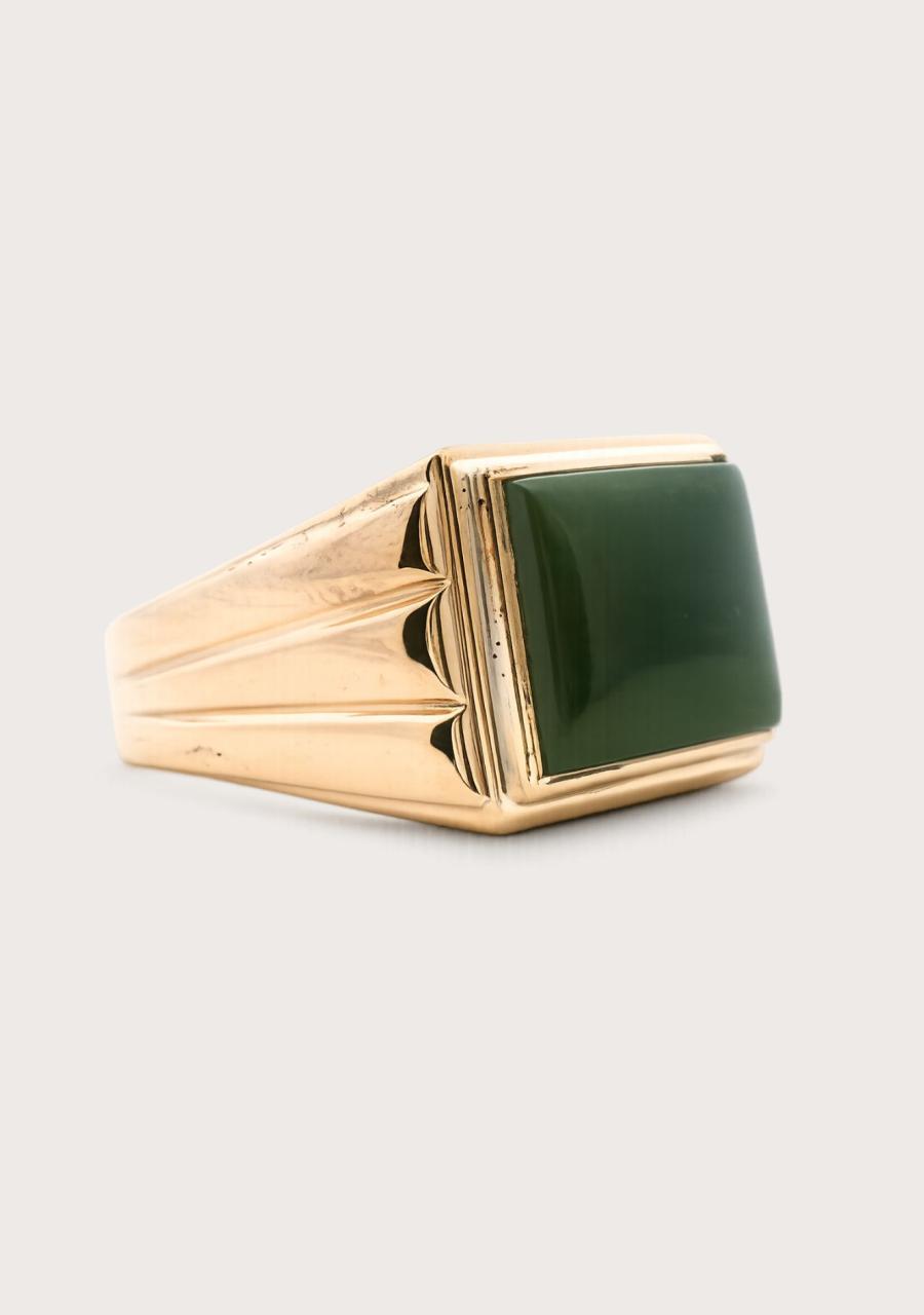 Estate 9ct Yellow Gold Jade Ring