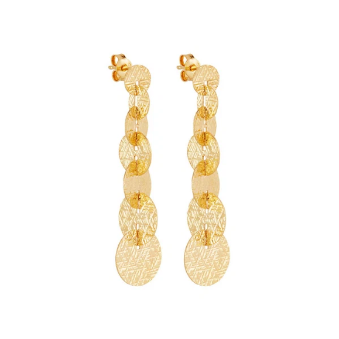 Najo 14ct Gold Plated Textured Graduated Drop Stud Earrings