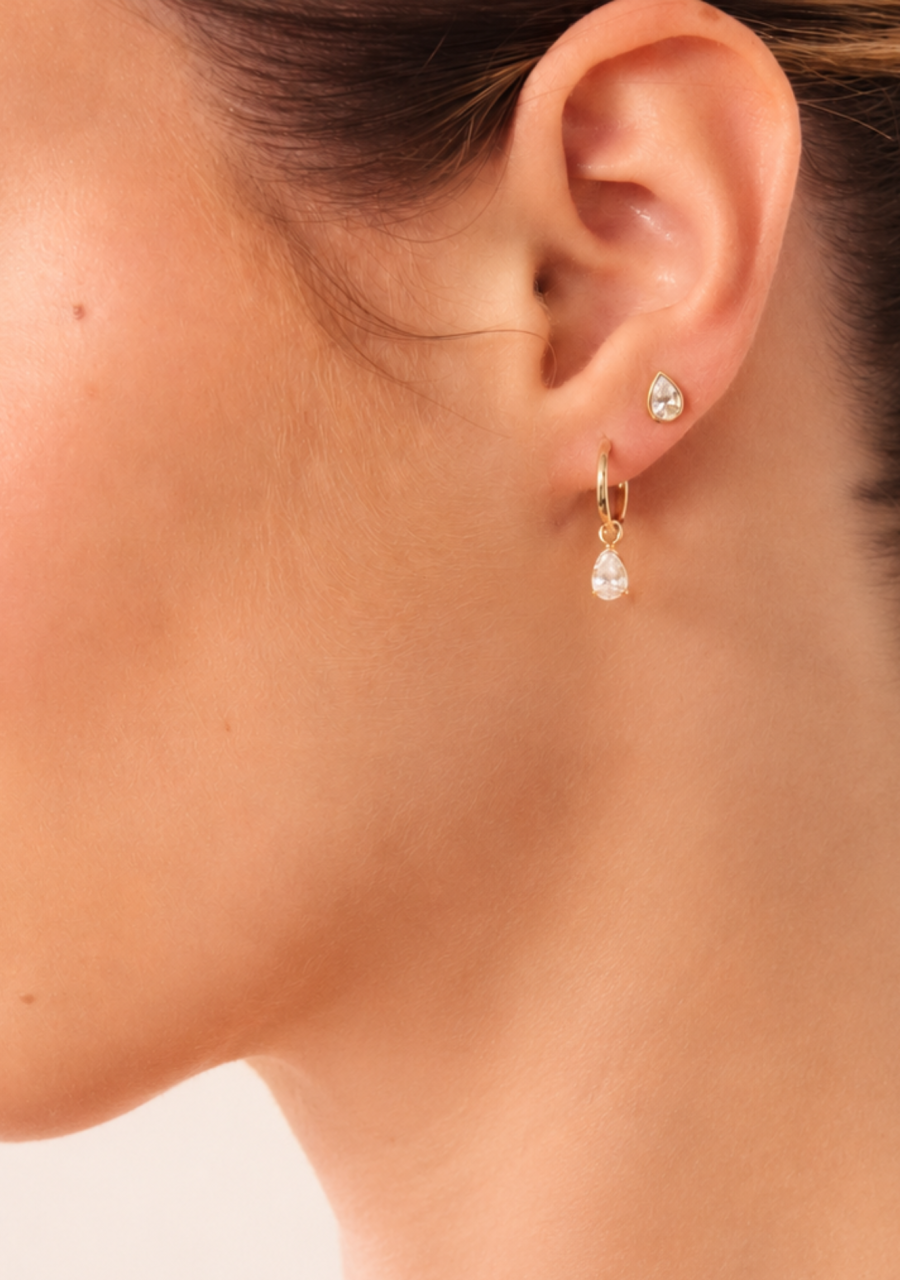9ct Yellow Gold Bezel 0.50ct Pear Cut Laboratory Grown Diamond Stud Earrings