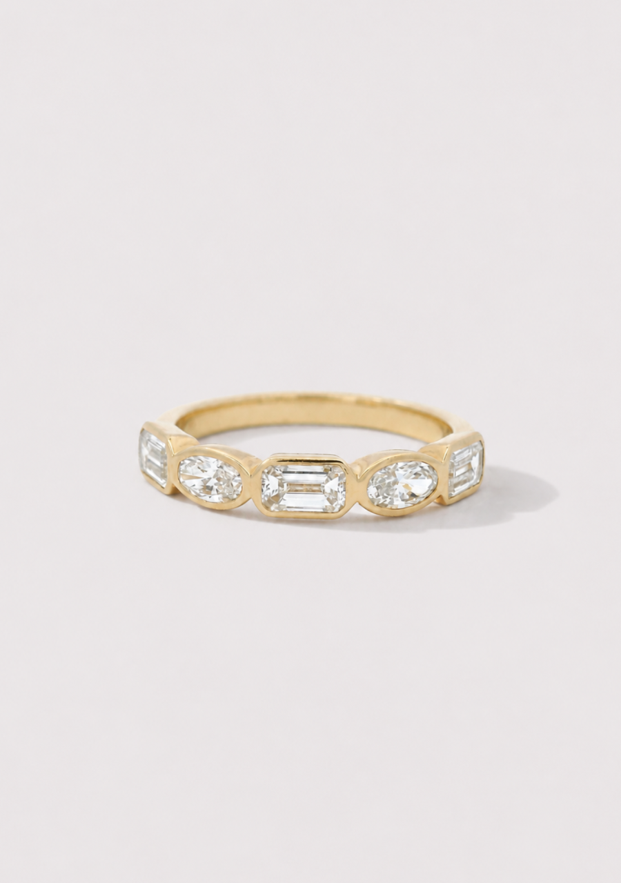 9ct Yellow Gold Oval Cut & Emerald Cut Laboratory Grown Diamond Bezel Set Ring