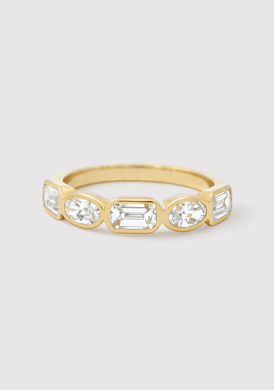 9ct Yellow Gold Oval Cut & Emerald Cut Laboratory Grown Diamond Bezel Set Ring