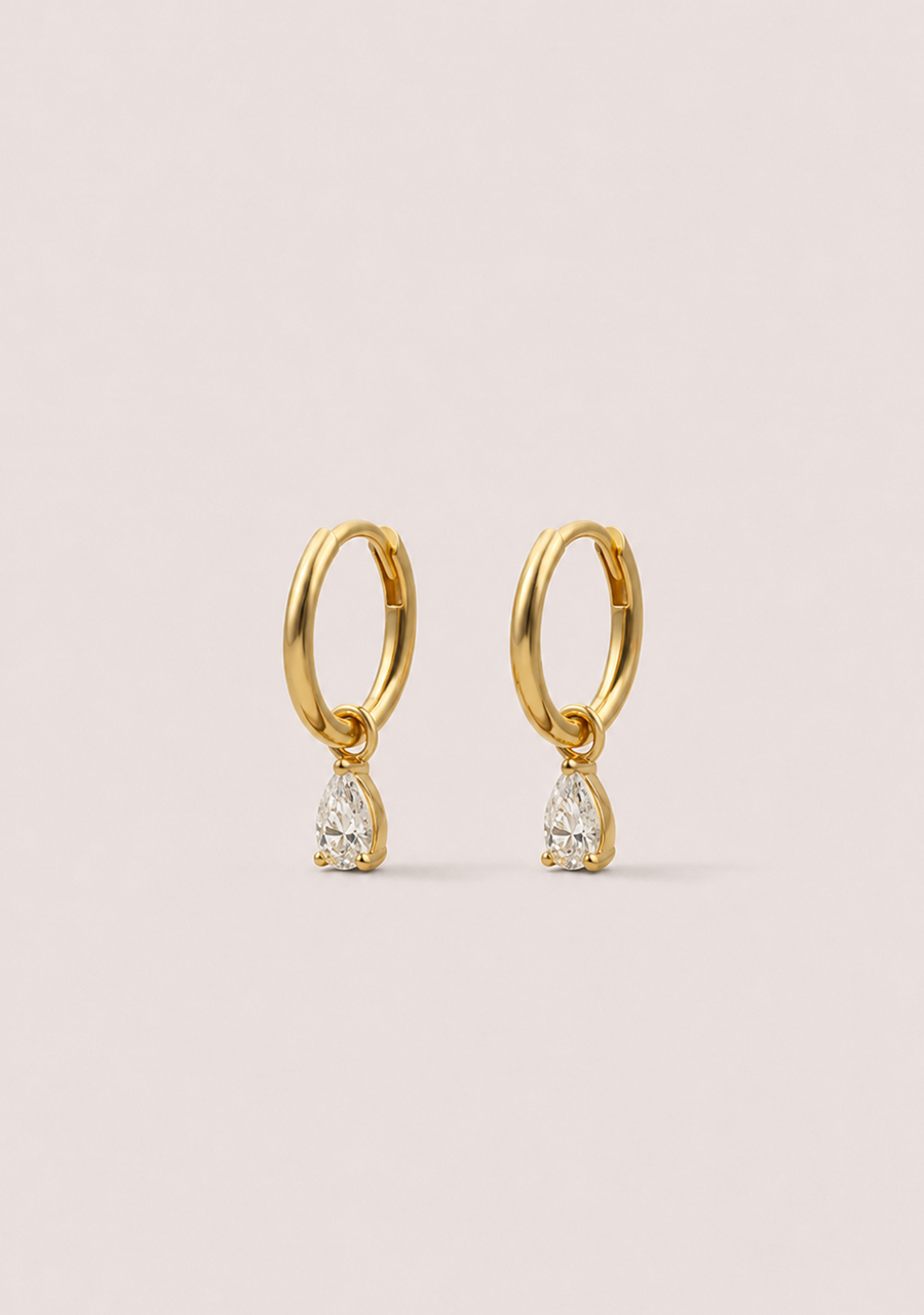 9ct Yellow Gold 0.50ct Pear Cut Laboratory Grown 12mm Huggie Earrings