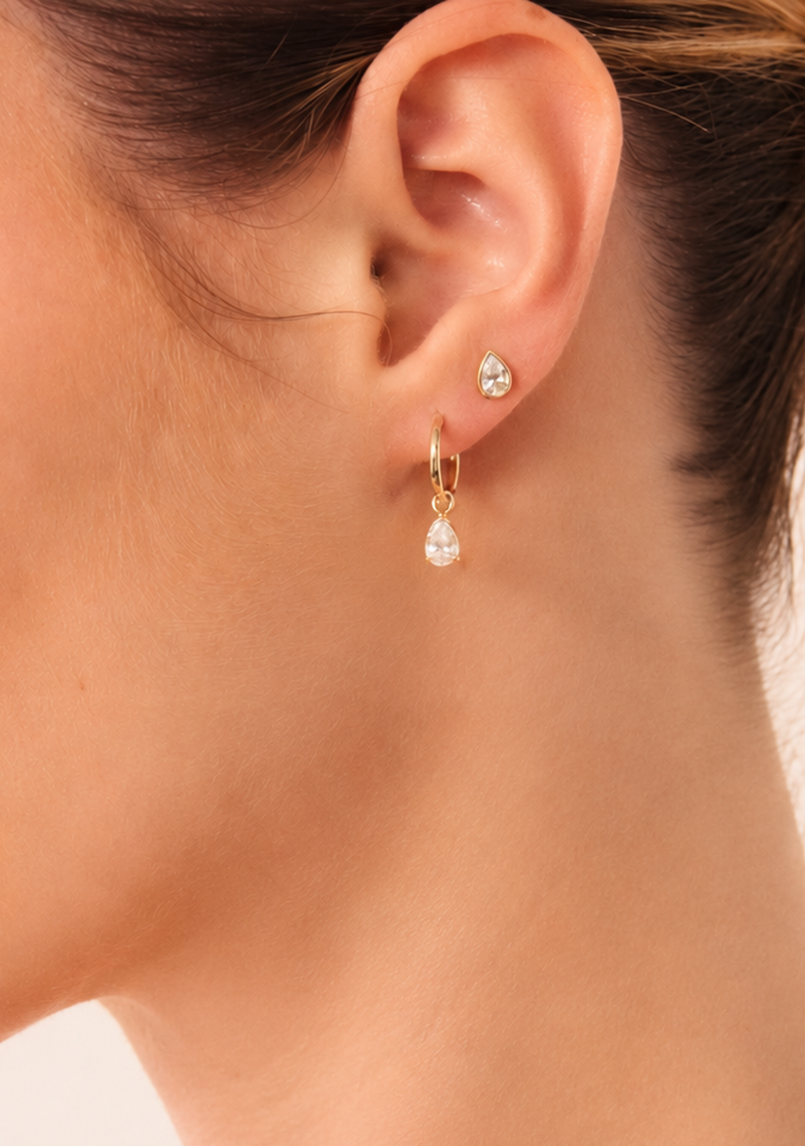 9ct Yellow Gold 1ct Pear Cut Laboratory Grown 12mm Huggie Earrings