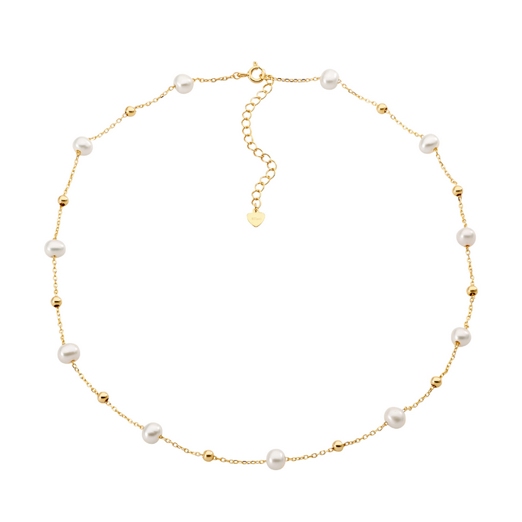 Ellani Gold Plated Freshwater & Ball Necklace