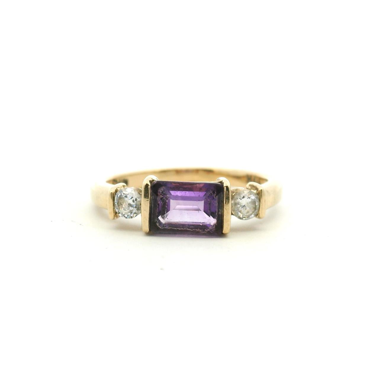 Estate 10ct Yellow Gold Amethyst & Cubic Zirconia Ring