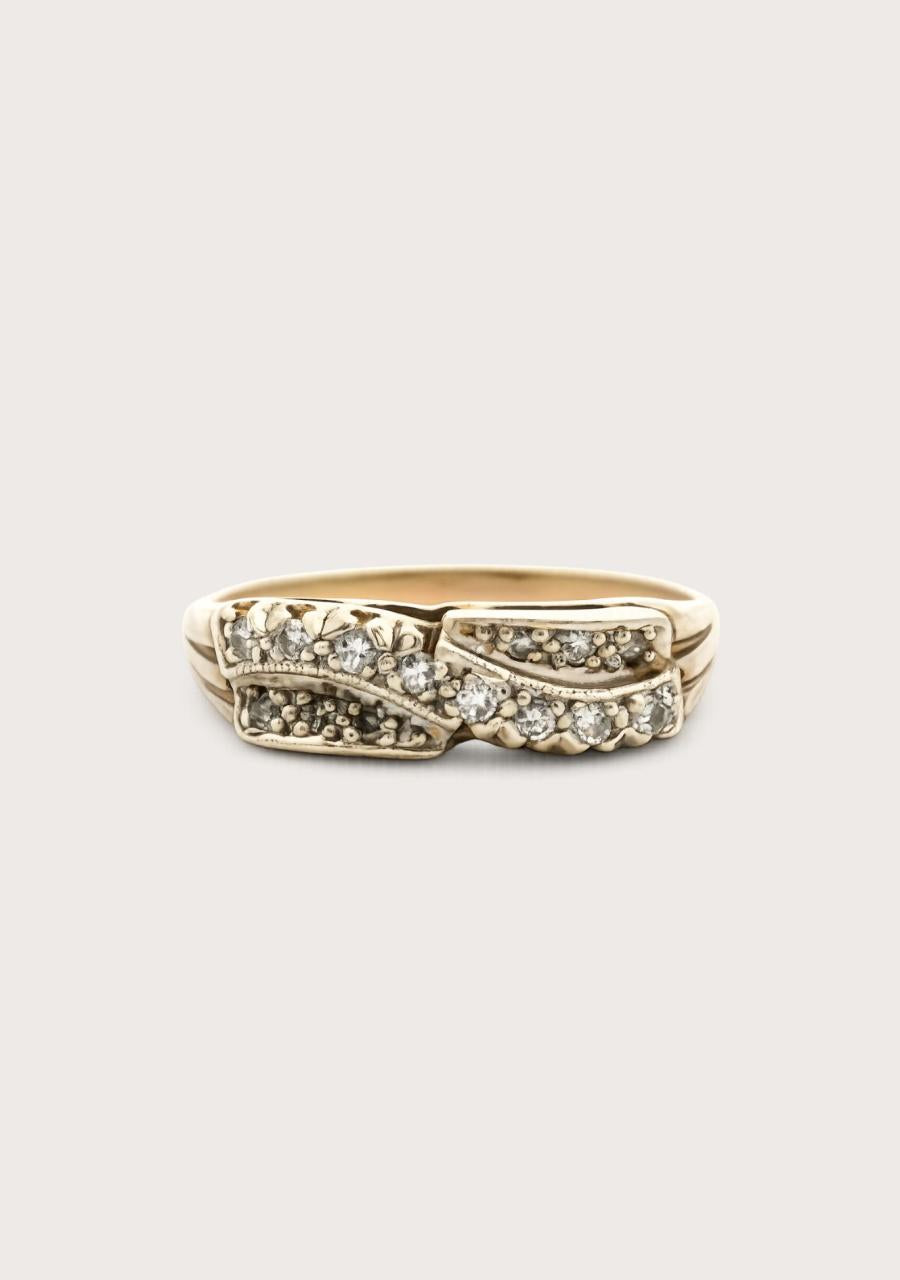 Estate 9ct Yellow Gold Diamond Cross Over Ring