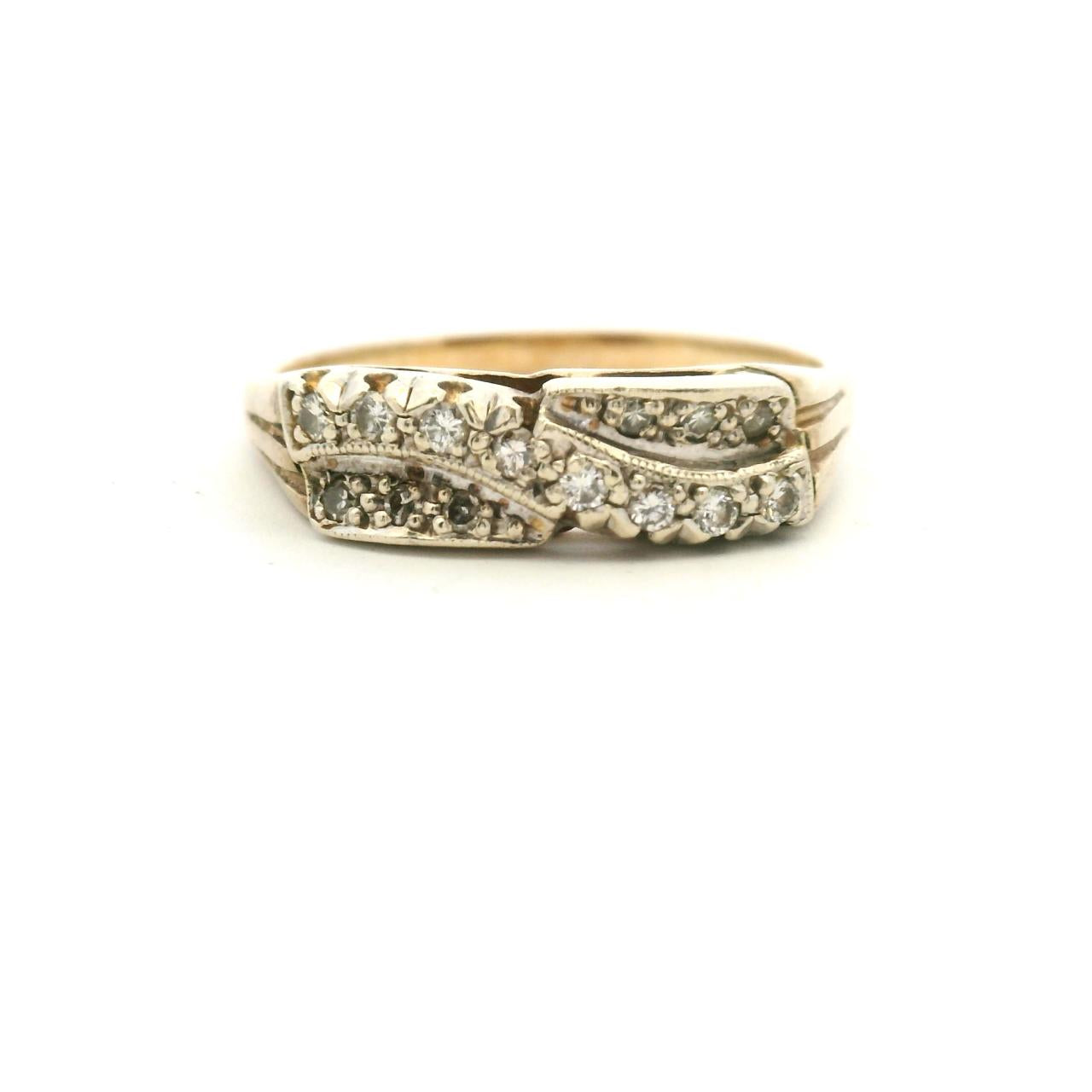 Estate 9ct Yellow Gold Diamond Cross Over Ring