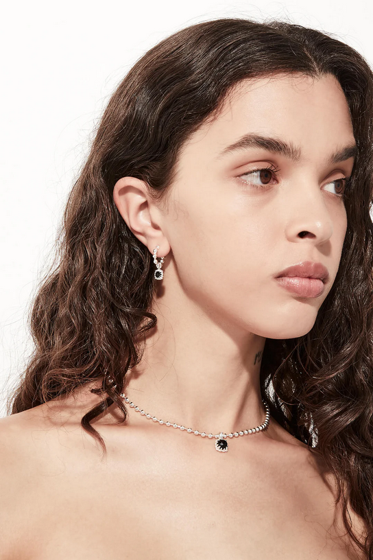 Stolen Girlfriends Club Sterling Silver Baby Claw Ball Chain Sleeper Earrings with Onyx