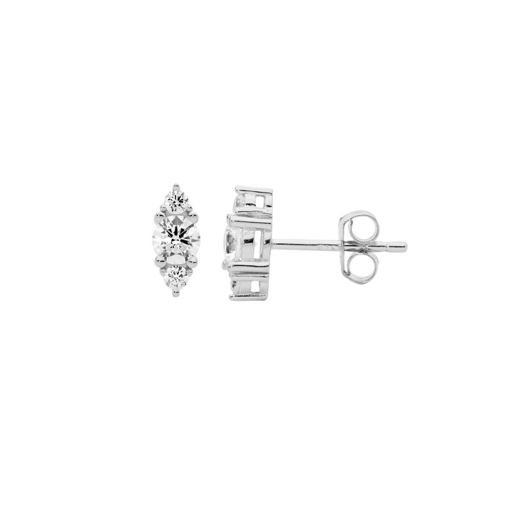 Ellani Sterling Silver 3 CZ Stud Earrings