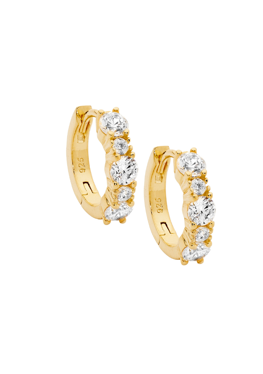 Ellani Gold Plated 14mm Cubic Zirconia Hoop Earrings