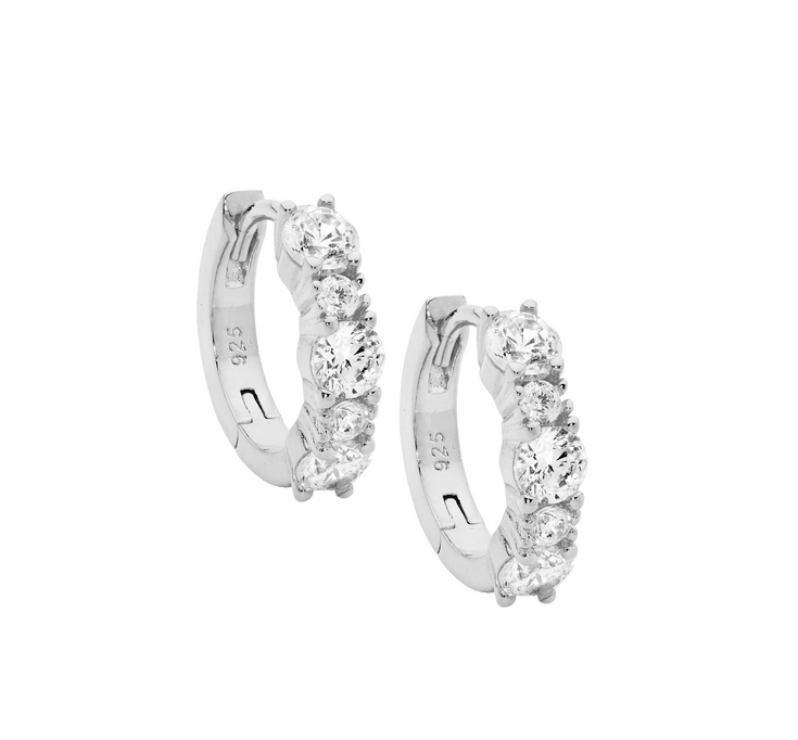 Ellani Sterling Silver 14mm CZ Hoop Earrings