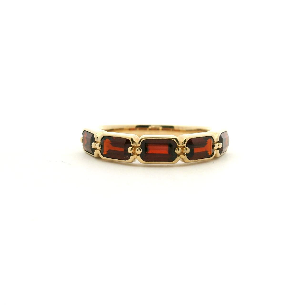 Garnet 9ct Yellow Gold Five Stone Bezel Set East/West Set Ring