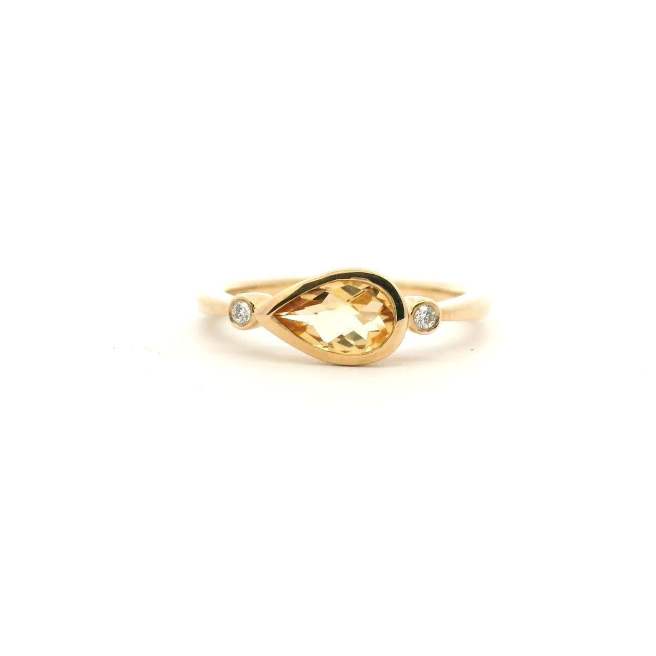 Citrine & Diamond Bezel Set East/West Ring