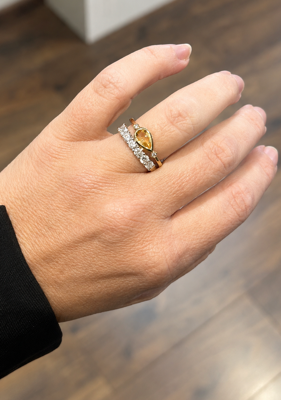 Citrine & Diamond Bezel Set East/West Ring