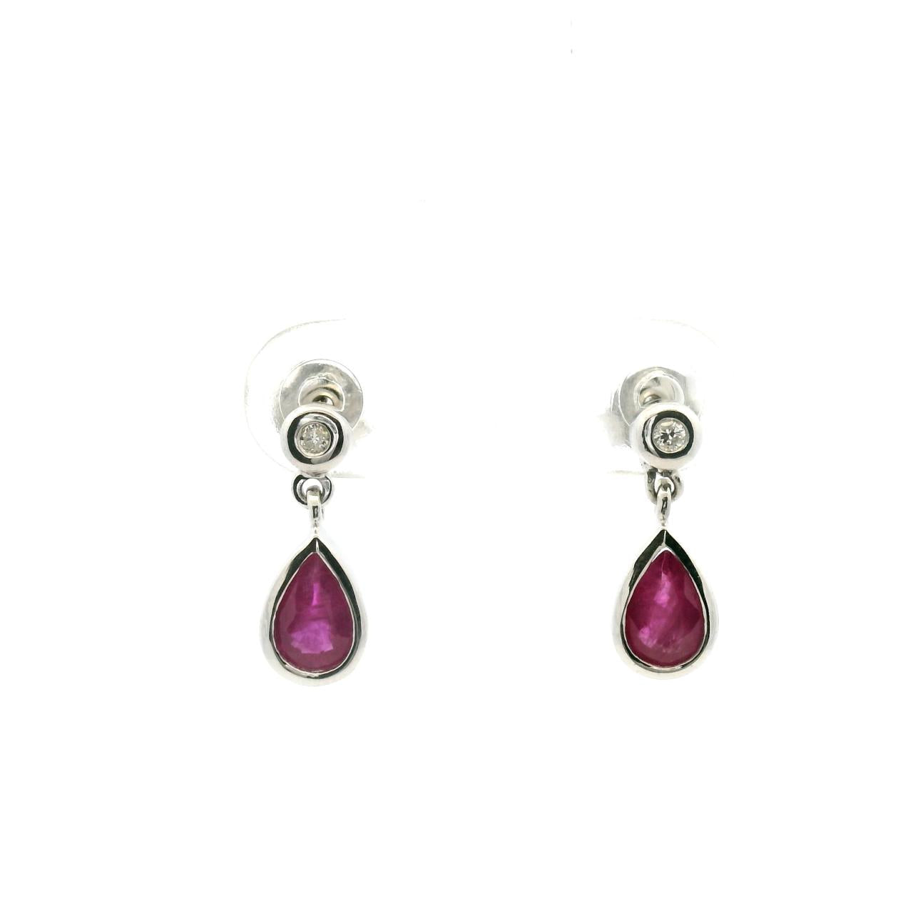 Ruby & Diamond 9ct White Gold Drop Stud Earrings