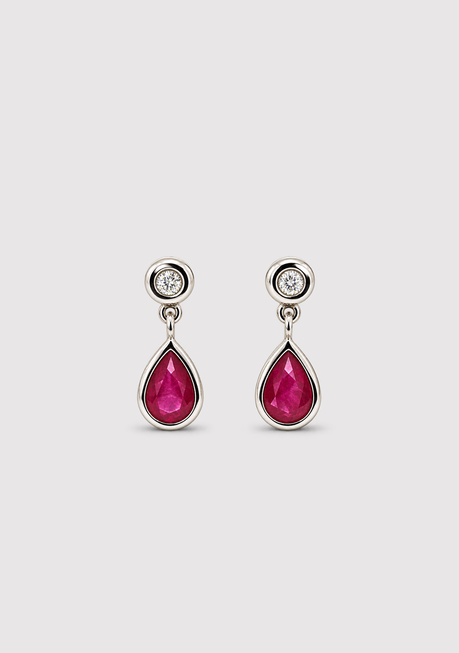 Ruby & Diamond 9ct White Gold Drop Stud Earrings