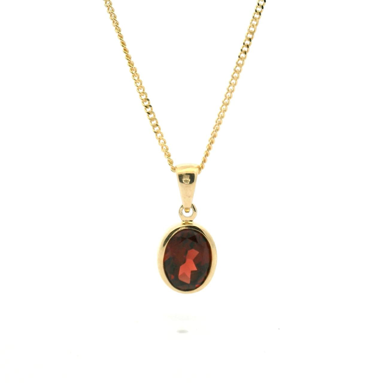 Garnet 9ct Yellow Gold Oval Bezel Set Pendant