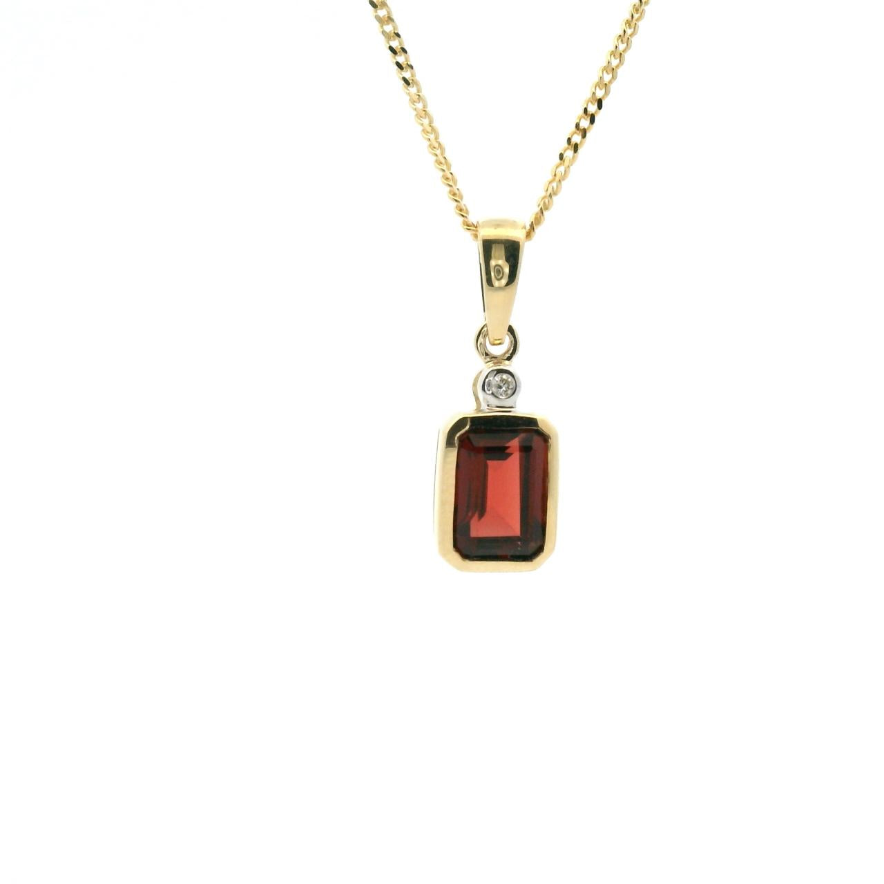 Garnet & Diamond 9ct Yellow Gold Bezel Set Pendant