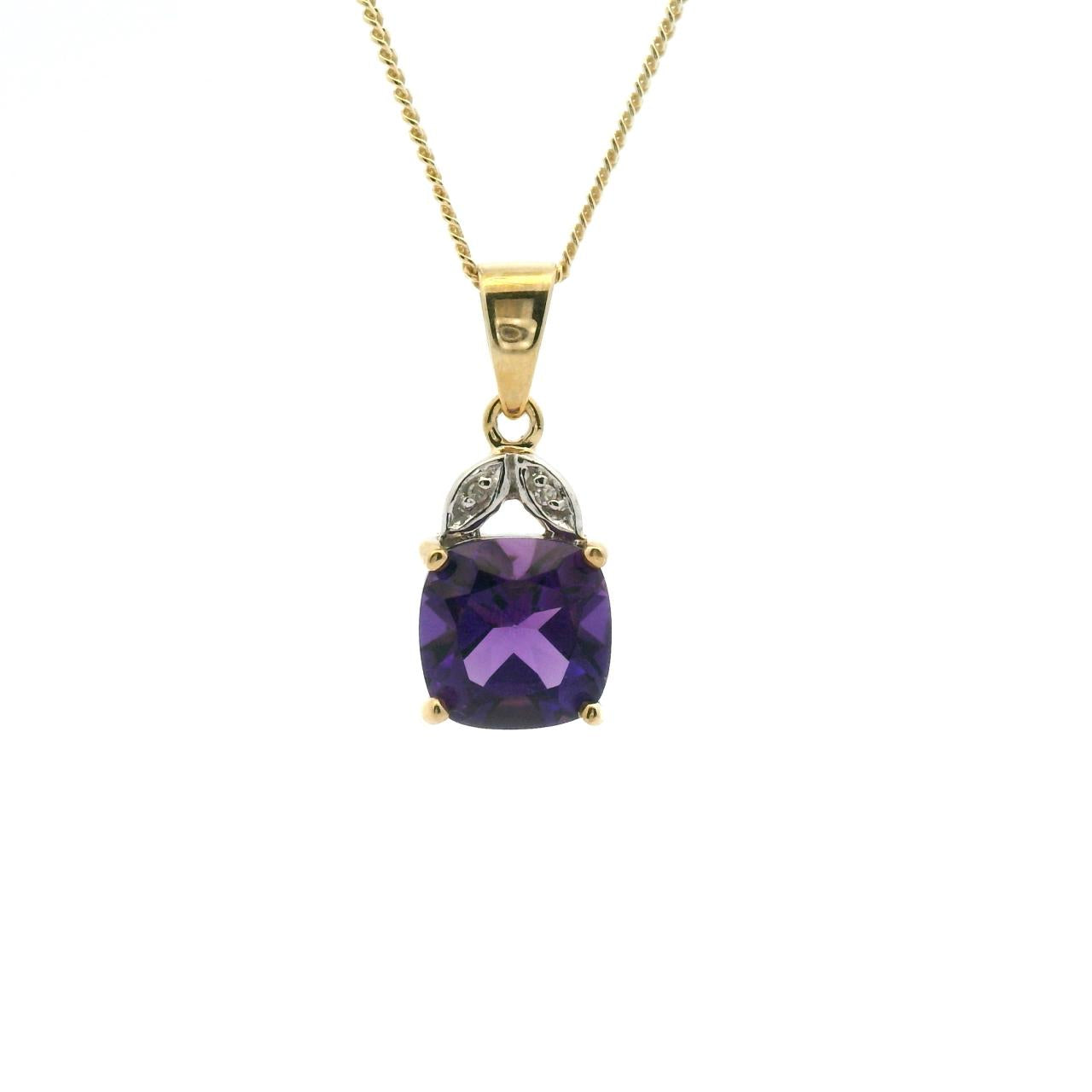 Amethyst & Diamond 9ct Yellow Gold Pendant