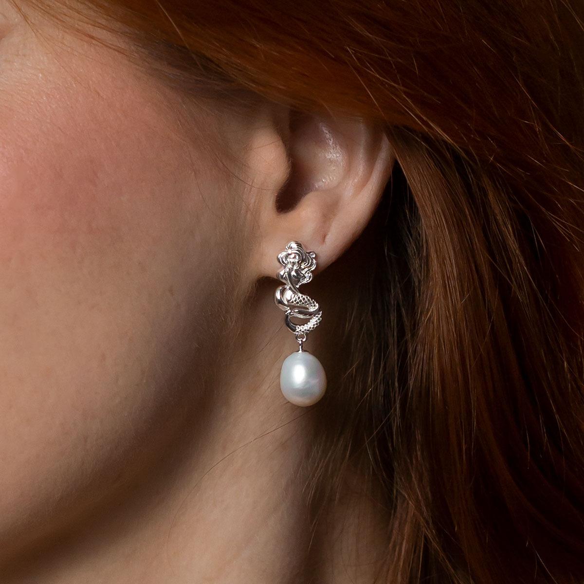 Nick Von K Sterling Silver Mermaid Freshwater Pearl Drop Earrings