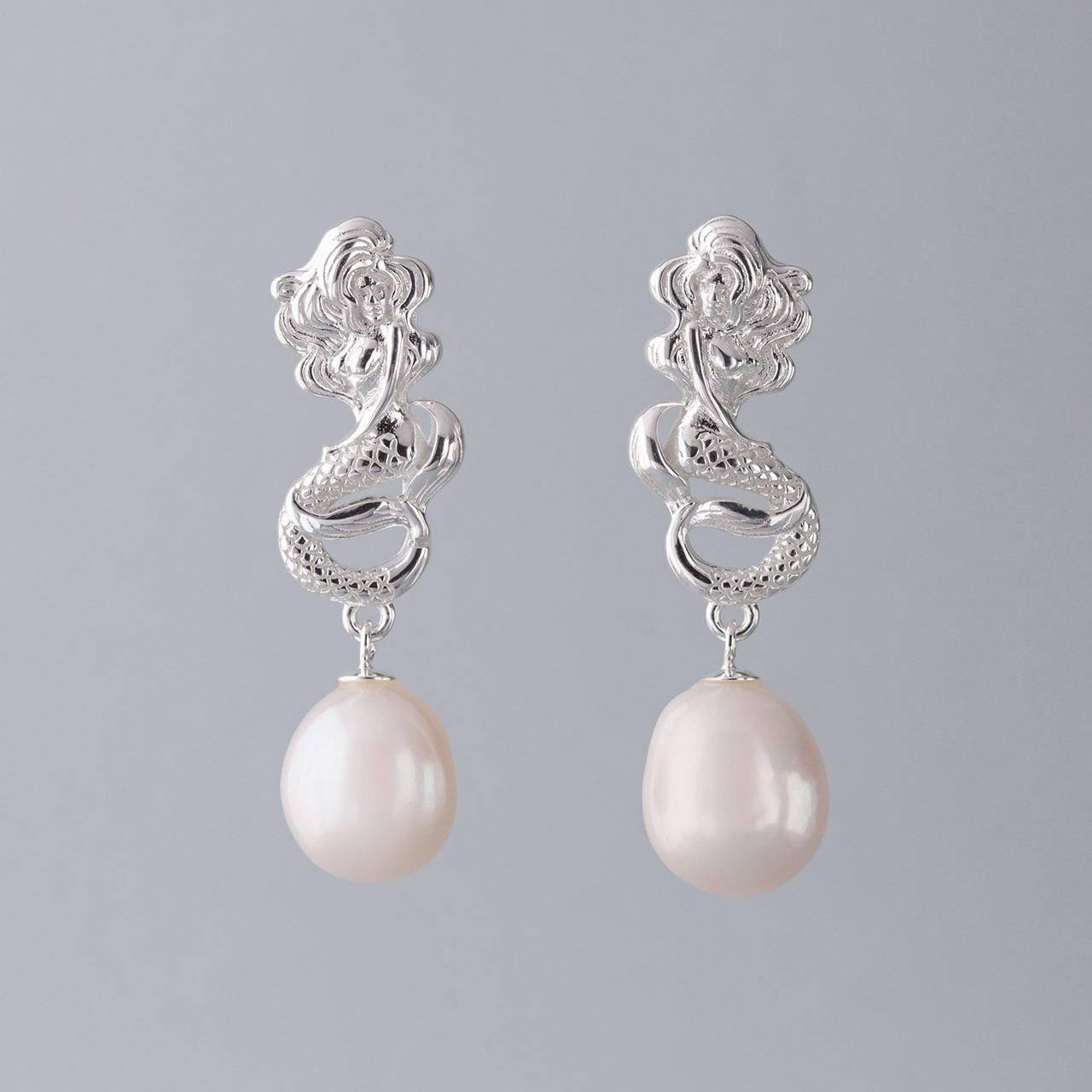 Nick Von K Sterling Silver Mermaid Freshwater Pearl Drop Earrings