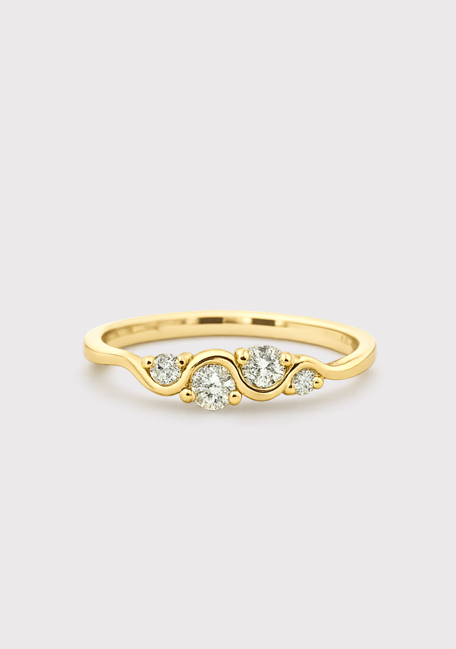 9ct Yellow Gold Wave Diamond Ring