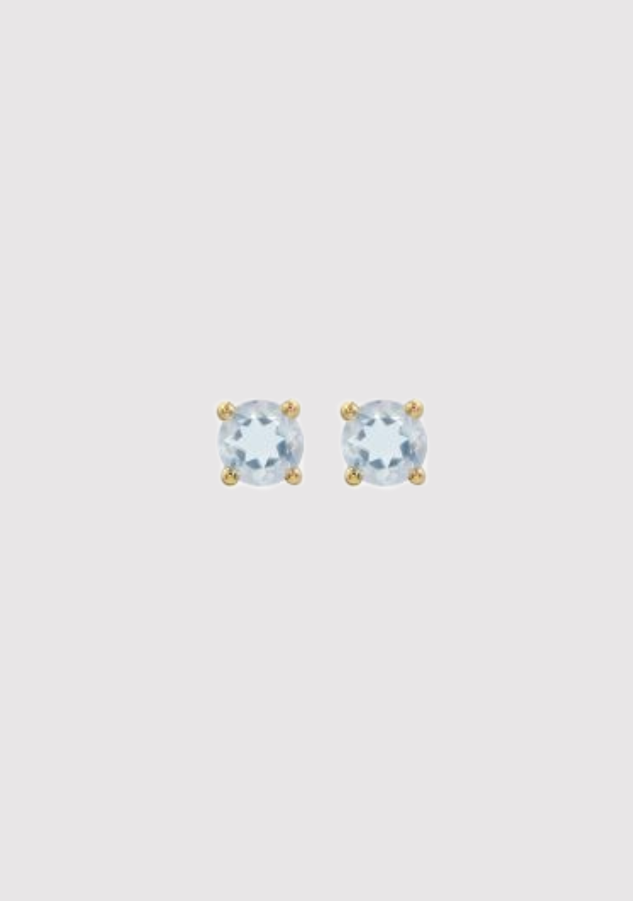 9ct Yellow Gold Aquamarine Birthstone Stud Earrings