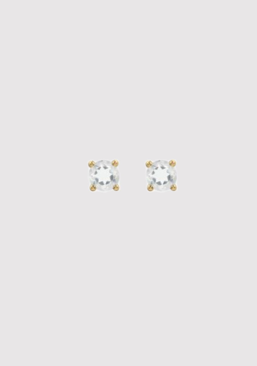 9ct Yellow Gold White Topaz Birthstone Stud Earrings