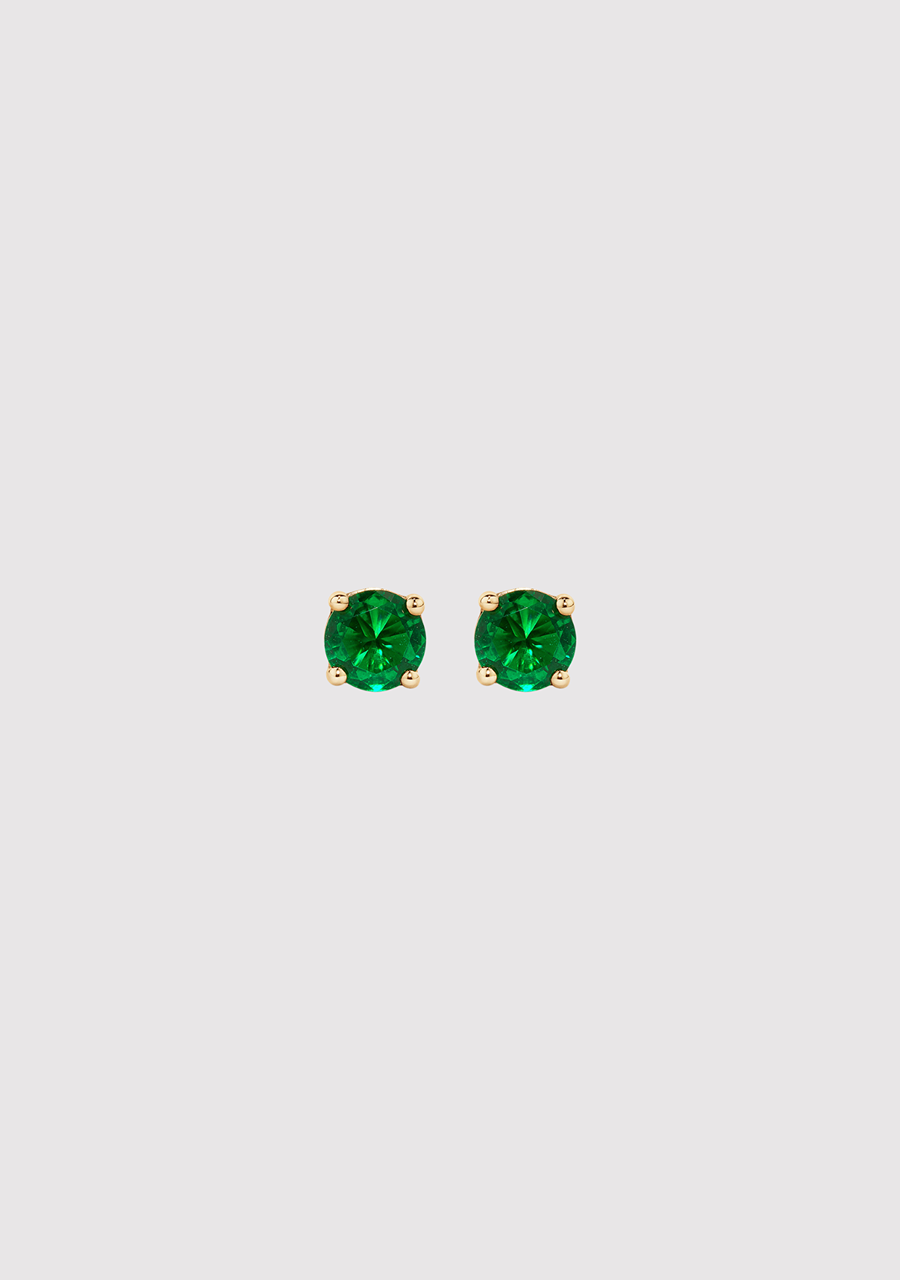 9ct Yellow Gold Laboratory Grown Emerald Birthstone Stud Earrings