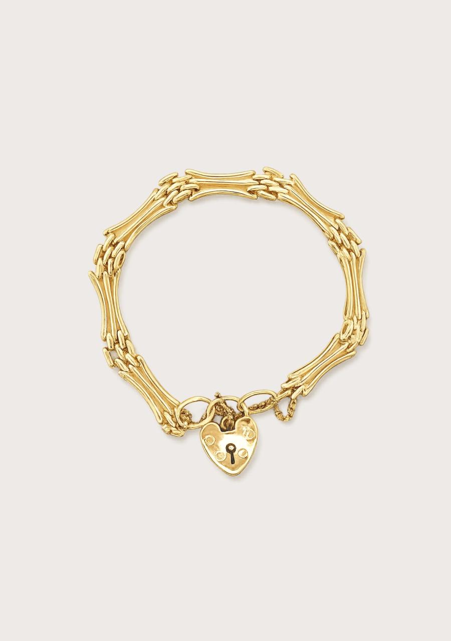 Estate 18ct Yellow Gold Gate Bracelet with Heart Padlock & Safety Chain