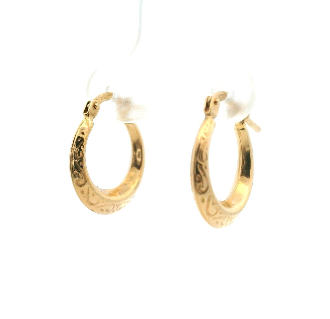 Estate 9ct Yellow Gold Patterned Hoop Earrings