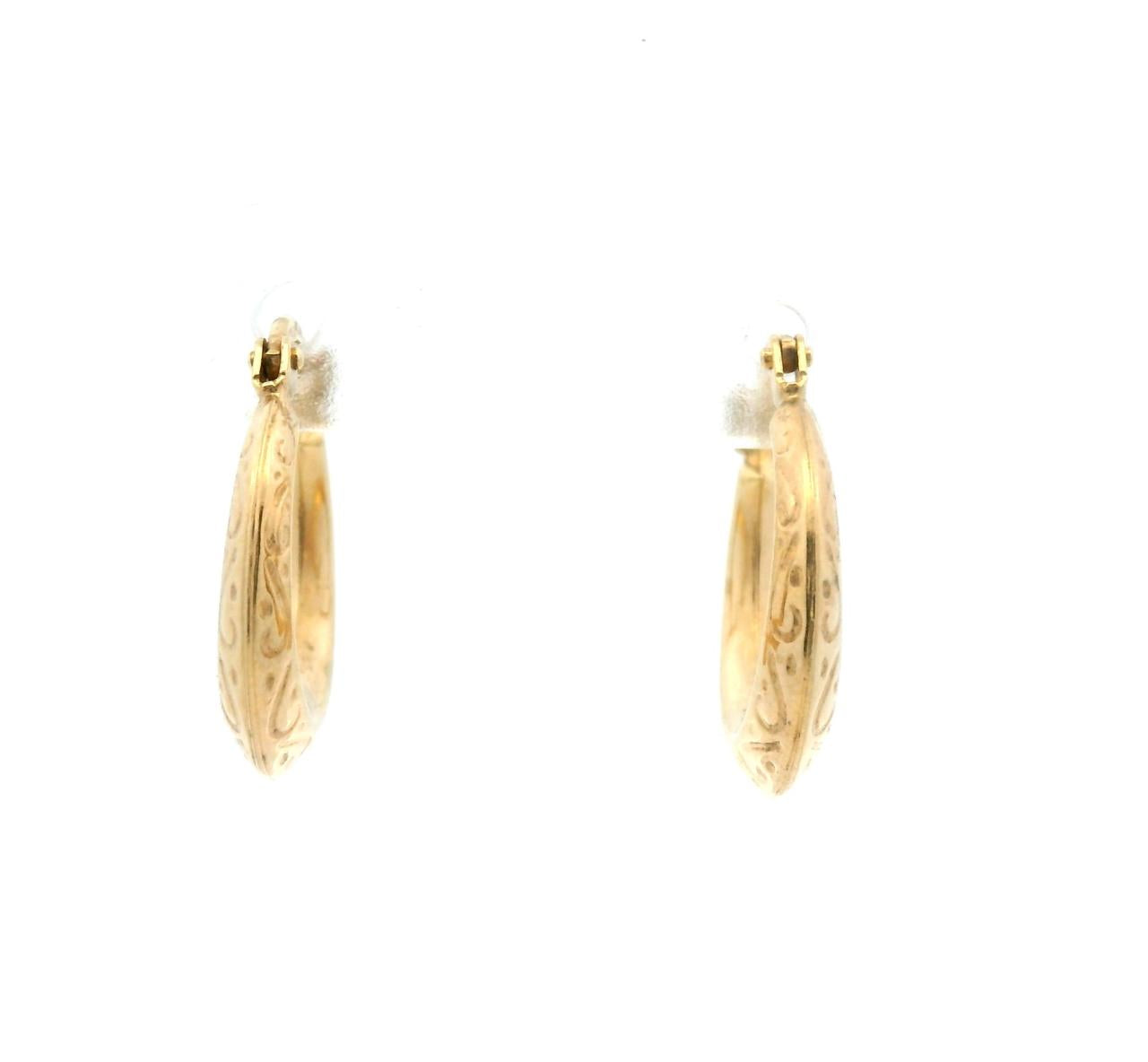 Estate 9ct Yellow Gold Patterned Hoop Earrings