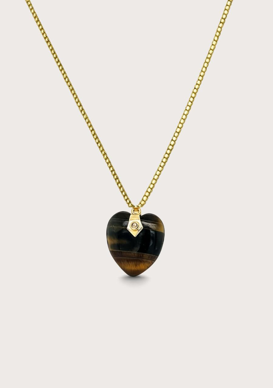 Estate 9ct Yellow Gold Tigers Eye Heart Pendant