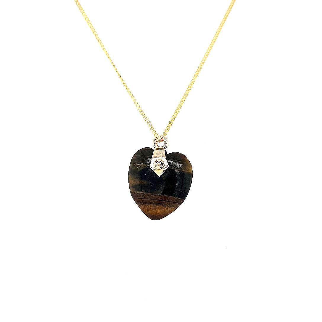 Estate 9ct Yellow Gold Tigers Eye Heart Pendant