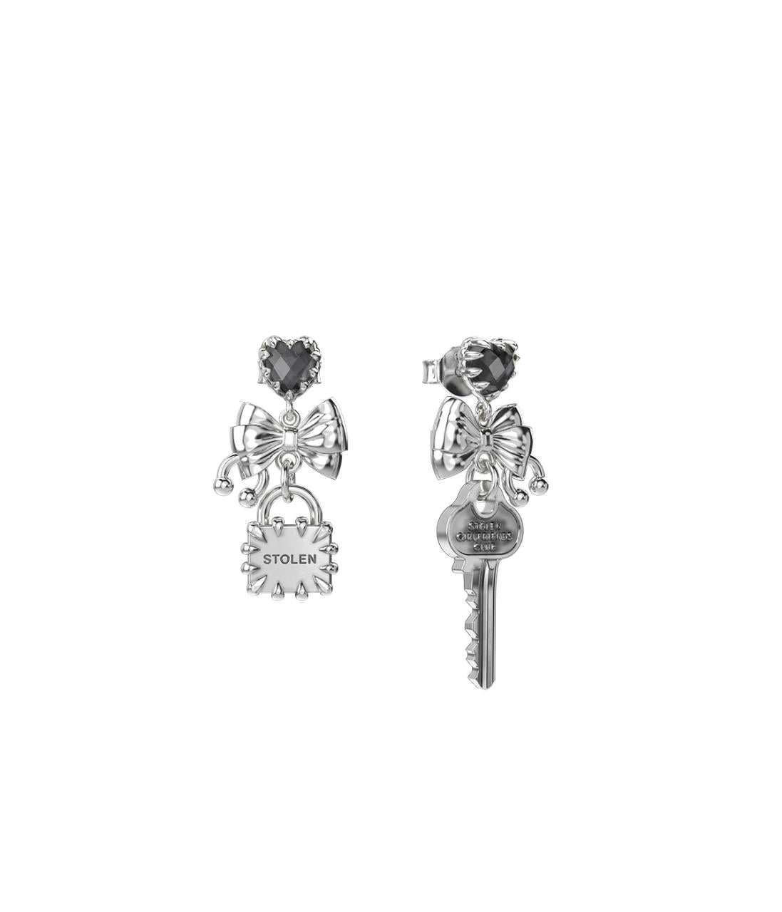 Stolen Girlfriends Club Sterling Silver Love Locked Clear Quartz Bow Stud Drop Earrings