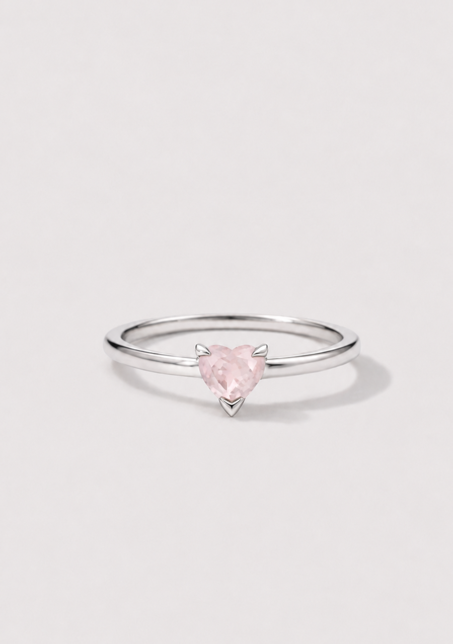 Sterling Silver Rose Quartz Heart Solitaire Ring