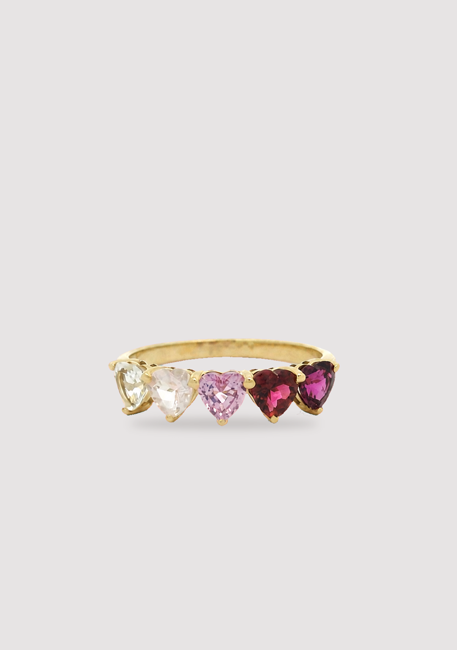 9ct Yellow Gold Multi Gemstone Heart Five Stone Ring