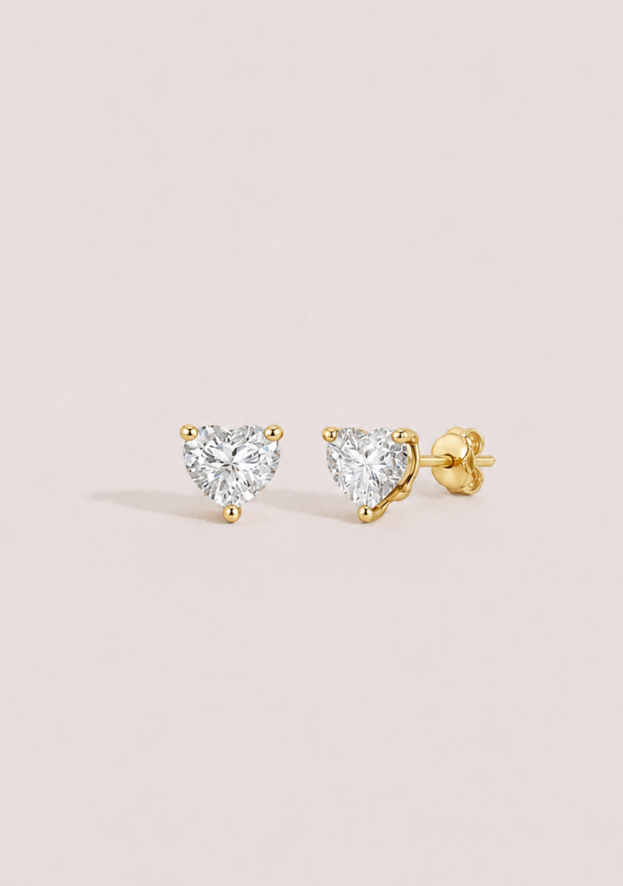 9ct Yellow Gold Lab Grown Diamond Heart Stud Earrings