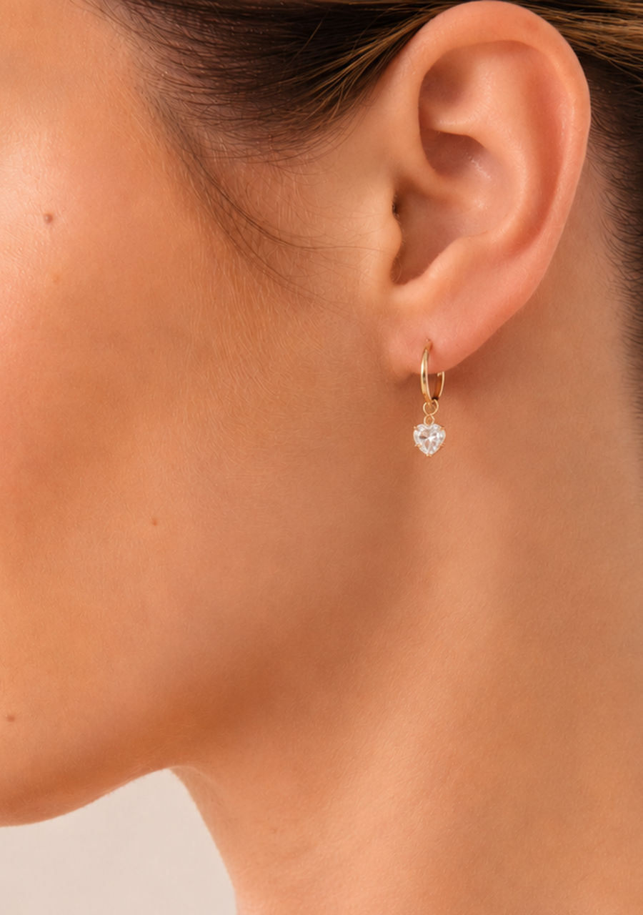 9ct Yellow Gold Lab Grown Diamond Heart Hoop Earrings