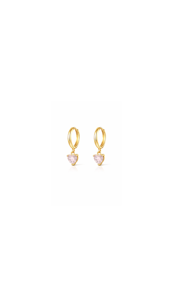 9ct Yellow Gold Rose Quartz Heart Hoop Earrings