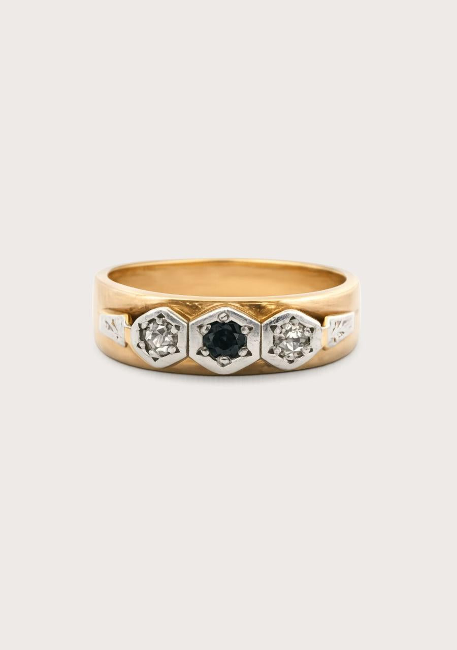 Estate 9ct Yellow Gold Sapphire & Diamond Ring