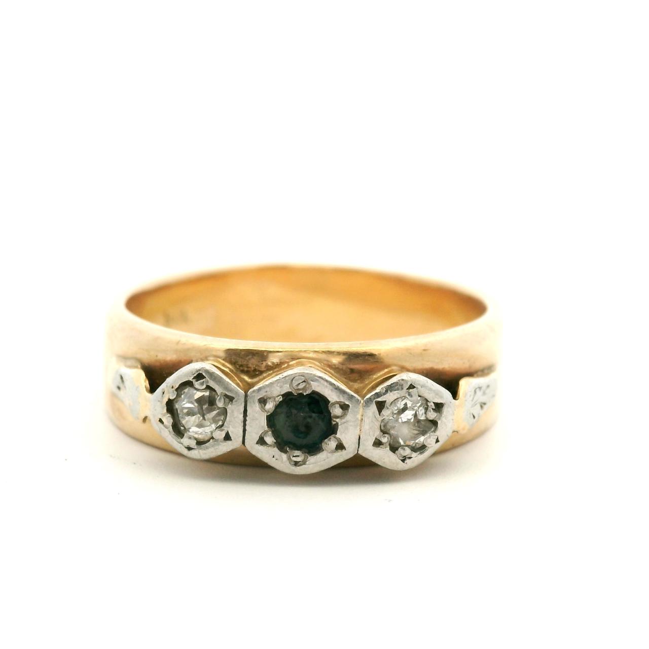 Estate 9ct Yellow Gold Sapphire & Diamond Ring