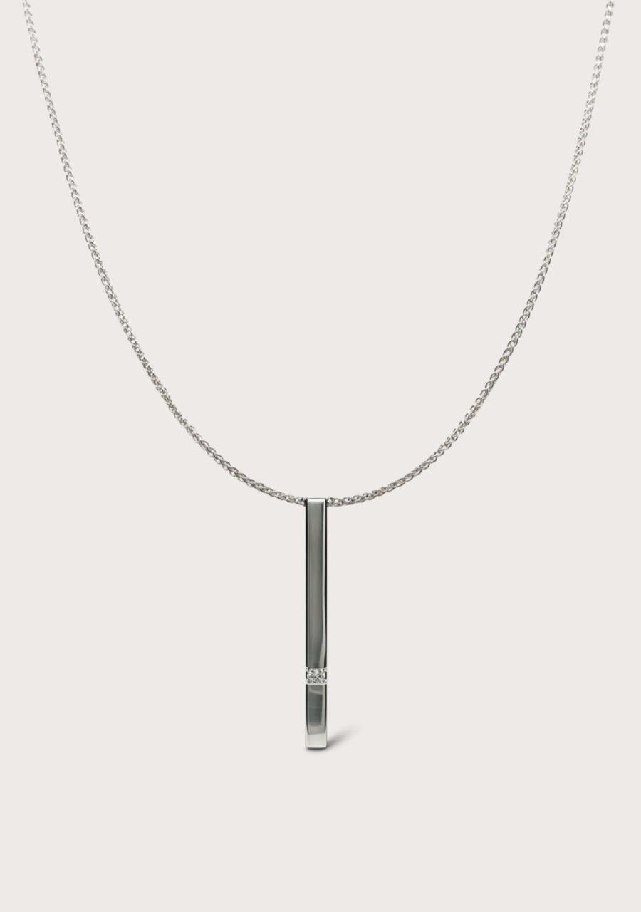 Estate Platinum Diamond Bar Drop Pendant with Platinum Box Chain