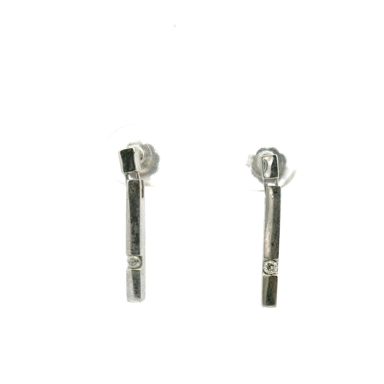 Estate Platinum Diamond Bar Drop Stud Earrings
